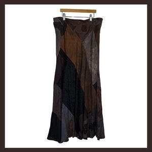 Susan Shinnick Original Hand Painted Patchwork Skirt Bias Cut Artisan Linen OOAK